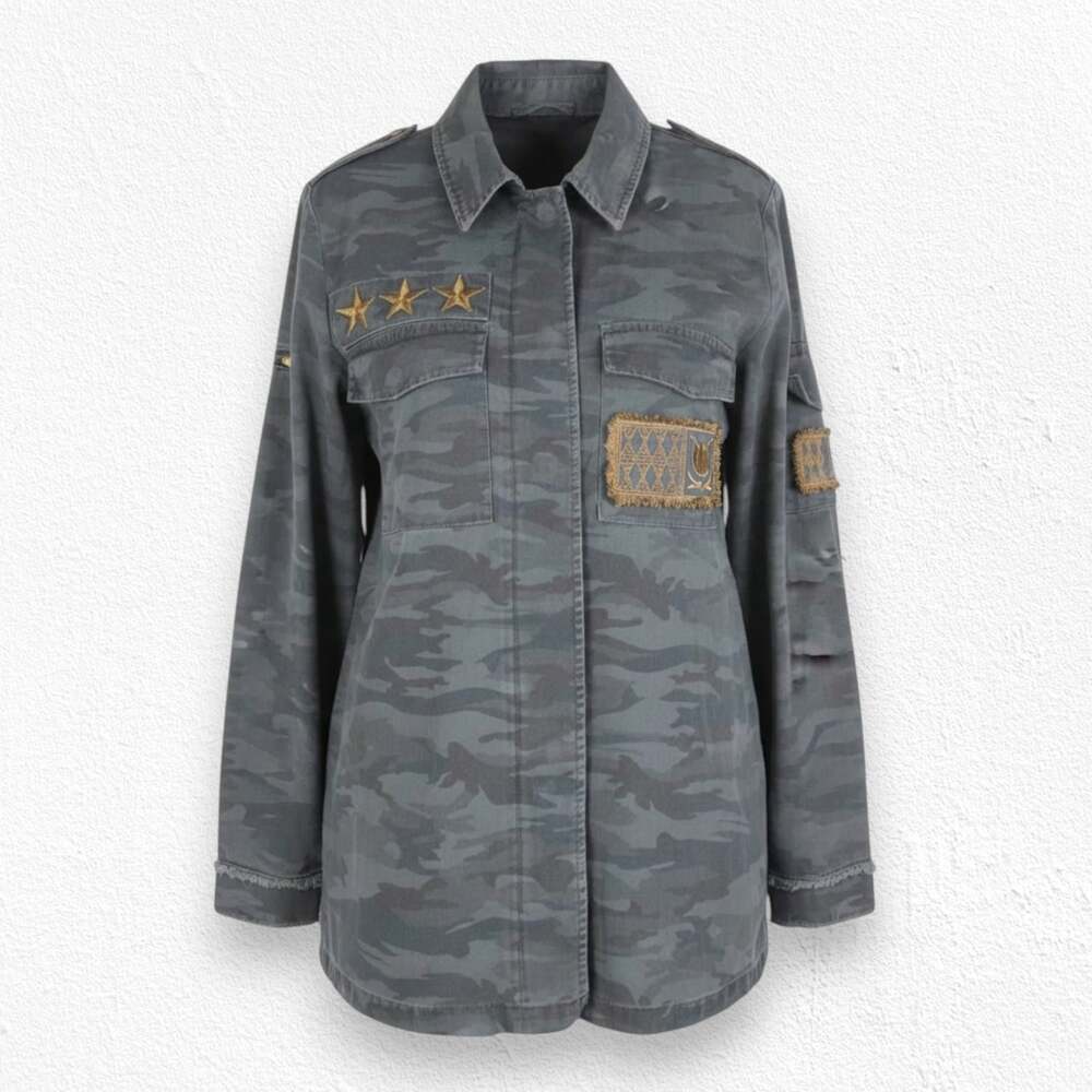 Willow and Clay Camo Bronze Metallic Patch Military Style Utility Jacket Size XS